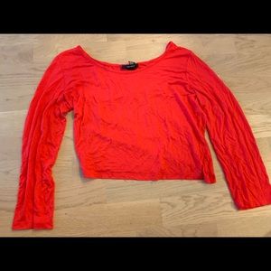 Red Long Sleeve Crop Too